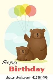 Birthday and invitation card animal background with bear,vector,illustration