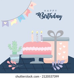 Birthday invitation card with cake