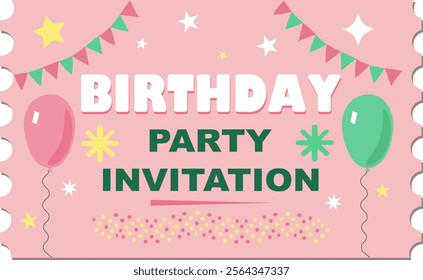 Birthday invitation card for children, baby shower invite greeting card, kid party, social media, online