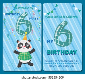 Birthday invitation card with cute animal. Birthday party. Panda