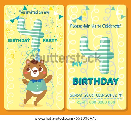 birthday invitation card cute animal birthday stock vector royalty