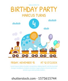 Birthday Invitation Card with Cute Funny Elephant