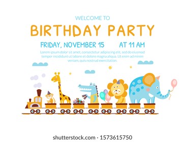 Birthday Invitation Card with Cute Funny Animals
