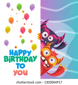 Birthday invitation card with cute monster - Vector