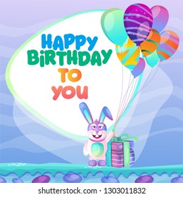 Birthday invitation card with cute rabbit - Vector