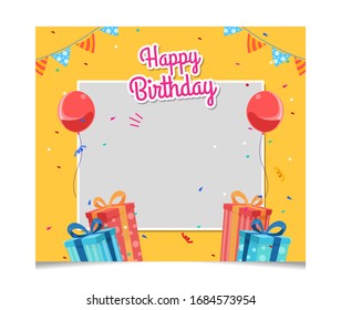 Birthday invitation card template for children party. with balloon,gift box, confetti,birthday cake