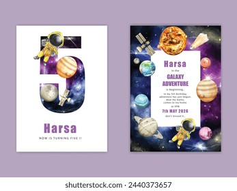 birthday invitation card template with cute space boy illustration