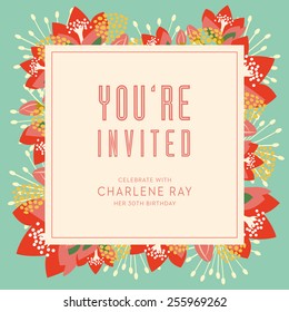 Birthday invitation card with text and floral background. It can be used for your birthday, wedding or for an event. Vector and illustration design.