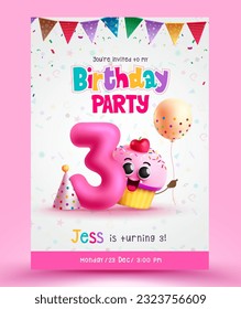 Birthday invitation card vector poster design. Happy birthday greeting, message and dedication card for 3rd birthday celebration. Vector illustration event decoration concept.