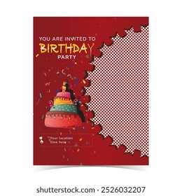 Birthday invitation card vector template design. Birthday party invitation flyers with cake and balloons