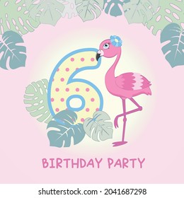 Birthday invitation with cute flamingo pattern