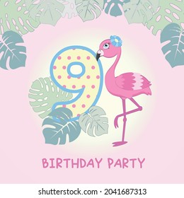 Birthday invitation with cute flamingo pattern