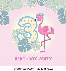 Birthday invitation with cute flamingo pattern