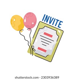 Geburtstag Einladung doodle gefüllt Vektor Umriss Sticker. EPS10-Datei