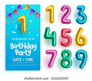 Birthday invitation kit vector design. Birthday number balloons set collection isolated in white background for editable birth day party card. Vector illustration.
