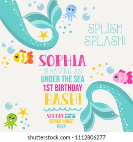 Birthday invitation with mermaid