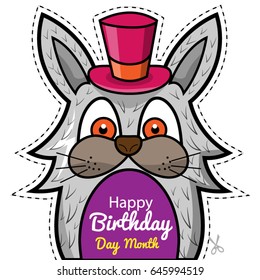 Birthday invitation with rabbit shaped hat. Beautiful lilac and gray colors perfect for cut invitation cards.