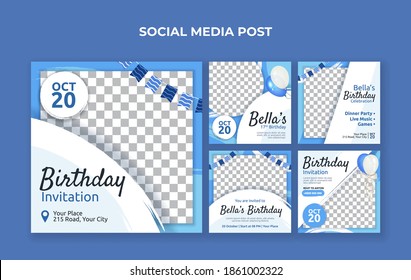 Birthday Invitation Social Media Post Template Stock Vector (Royalty ...