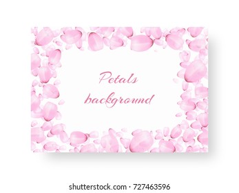 Birthday invitation template with blossoming peach petals on a white background