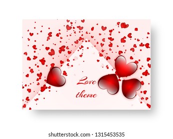 Birthday Invitation Template with bright falling scarlet hearts