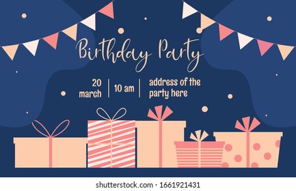 Birthday invitation template, birthday card in flat style