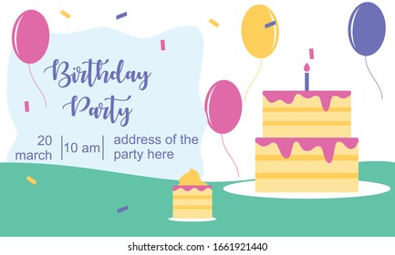 Birthday invitation template, birthday card in flat style