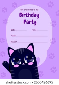 Birthday invitation template with a cat Cat theme