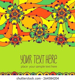 Birthday invitation template. Colorful vector illustration with lace flowers