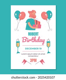 Diseño tipográfico de simulación de plantilla de invitación de cumpleaños para impresión