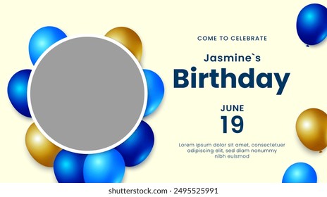 Birthday invitation template. Birthday party card design with balloons. Vector illustration
