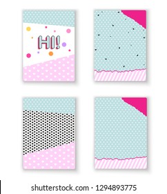 Birthday invitation template .. text "HI" to welcome. Template for birthday decoration. holiday for girls. lol surprise. Vector illustration. Pink background.