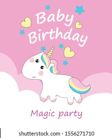 Birthday invitation with unicorn.Vector illustration