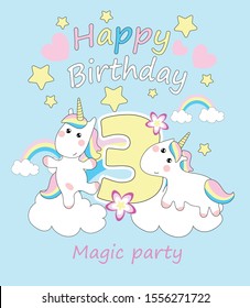 Birthday invitation with unicorn.Vector illustration