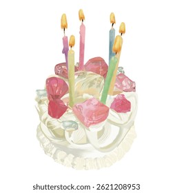 Geleia de aniversário, bolo de buraco de creme batido, comida de sobremesa