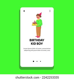 birthday kid boy vector. child cute, celebration party, kid greeting, holiday balloon, card fun birthday kid boy web flat cartoon illustration