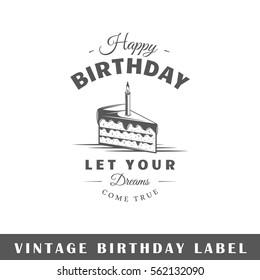 Birthday label isolated on white background. Design element. Template for logo, signage, branding design. Vector illustration