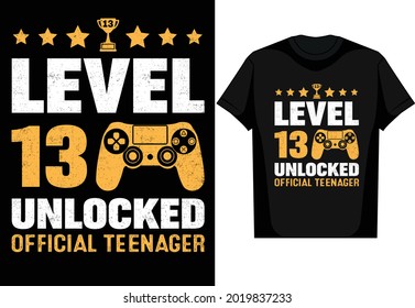 Birthday Level 13 unlocked official teenager vector t-shirt