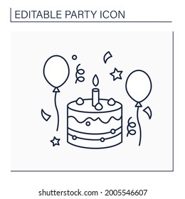 Birthday line icon. Party held on birth anniversary. Celebration with big cake, music, friends and relatives. Party concept. Isolated vector illustration. Editable stroke