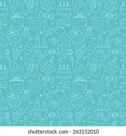 Birthday line icon pattern set