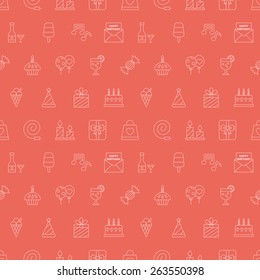Birthday line icon pattern set