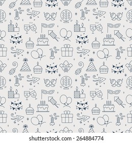 Birthday line icon pattern set