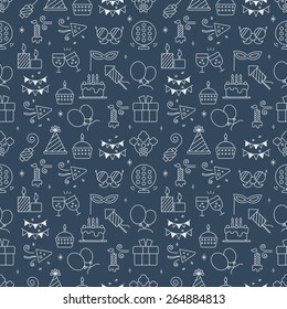 Birthday line icon pattern set
