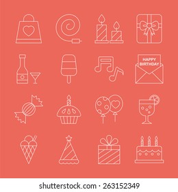 Birthday line icon set