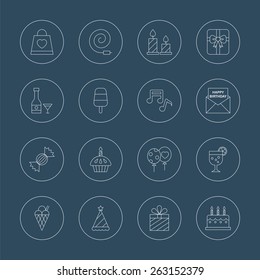 Birthday line icon set
