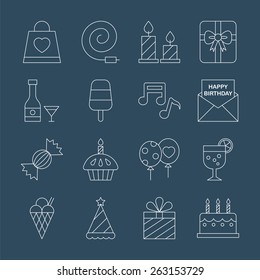 Birthday line icon set