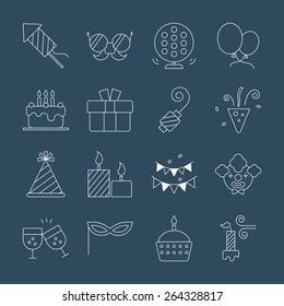 Birthday line icon set