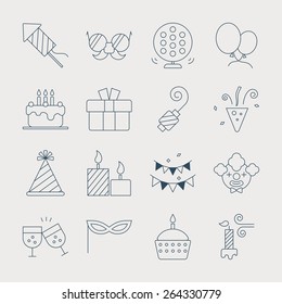 Birthday line icon set