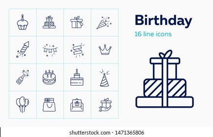 Birthday Line Icon Set. Cupcake, Gifts, Greeting Card. Celebration Concept. Can Be Used For Topics Like Surprise Party, Holiday, Congratulation