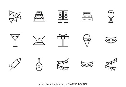 Birthday line icons set. Stroke vector elements for trendy design. Simple pictograms for mobile concept and web apps. Vector line icons isolated on a white background. 