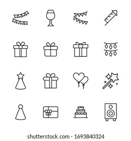 Birthday line icons set. Stroke vector elements for trendy design. Simple pictograms for mobile concept and web apps. Vector line icons isolated on a white background. 